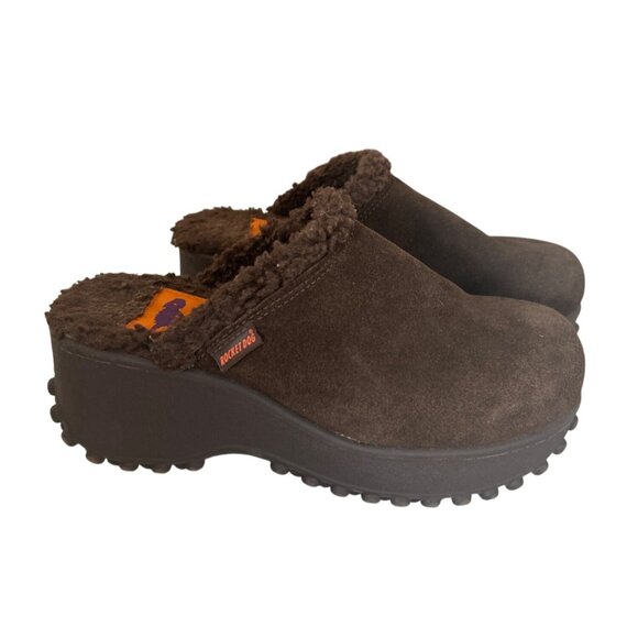 Rocket Dog Women’s 8 Brown Suede Faux Fur Chunky Platform Clogs Cozy Fall Comfy - Picture 8 of 8